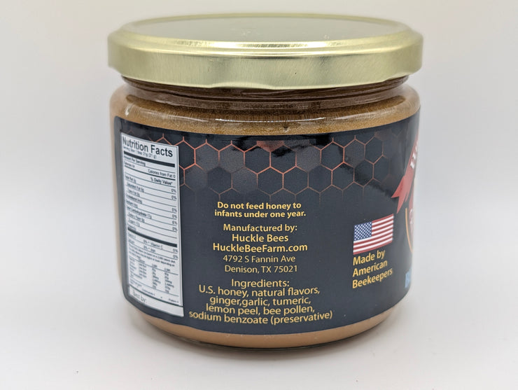 1 LB - "Bee Well" - Creamed Honey with Lemon, Ginger, Garlic, Tumeric, Lemon Peel, Bee Pollen